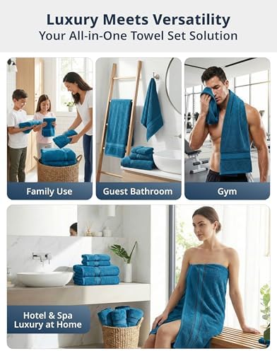 LANE LINEN Towel Set Quick Dry 100% Cotton 12 Piece Soft - Sea Port