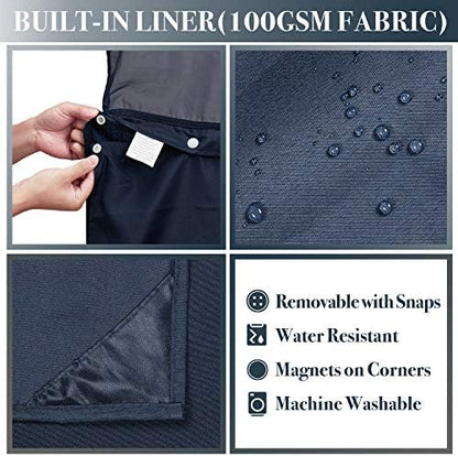 N&Y HOME Waffle Weave Shower Curtain with Snap-in Liner Set Navy, 71x72