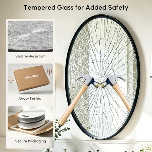 USHOWER Black Oval Bathroom Mirror 20x28 Inch