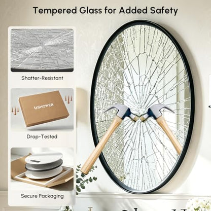 USHOWER Black Oval Bathroom Mirror 20x28 Inch