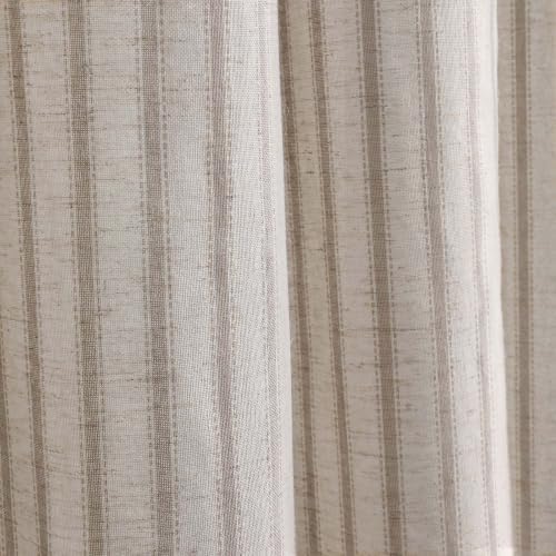 Farmhouse Striped Shower Curtain Taupe Vintage Linen Curtain 60"W X 72"L
