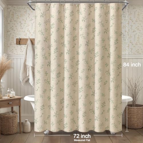 Black Floral Farmhouse Vintage Linen Shower Curtain French Country 72Wx84H