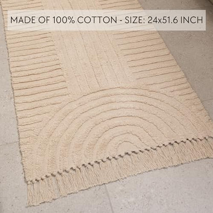 KIBAGA Boho Bathroom Rug with Tassels - Soft Non-Slip Cotton Mat, 2x4.3 ft