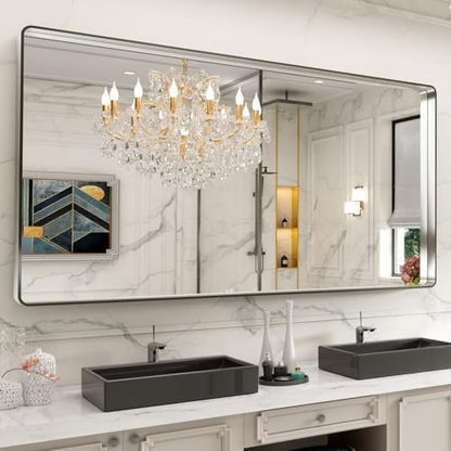 LOAAO 72X40 Inch Brushed Nickel Bathroom Mirror