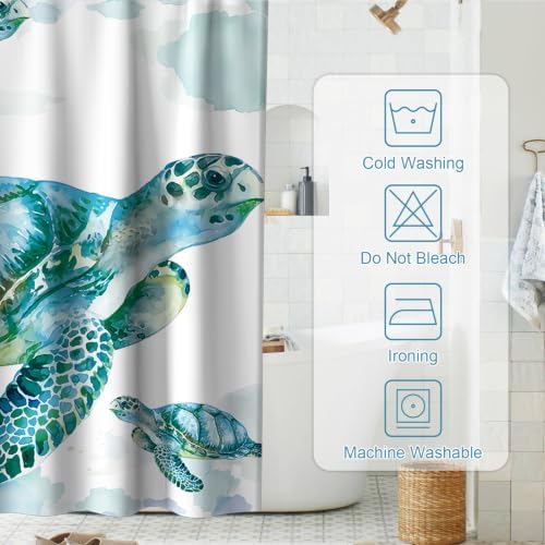 Ocean Coastal Nautical Shower Curtain, Tropical Turtle Luxury Shower Curtains for Bathroom Decor and Accessories, Waterproof Shower Curtain Set with Hooks, Machine Washable Fabric 60 x 72 inch Teal