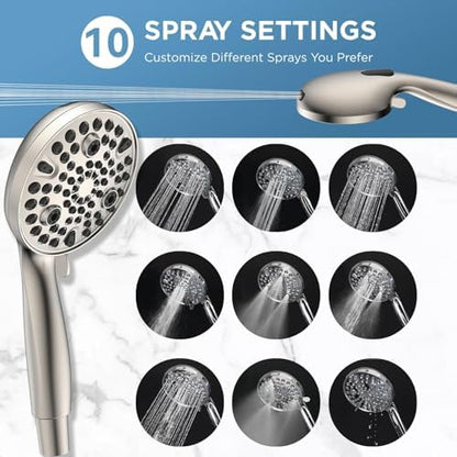 Dual Handheld Shower Head Combo, 2-in-1 Rain Shower Heads System Wide Rainfall Shower Head and 10 Modes High Pressure Hand Held Showerhead with Built-in Power Wash - Brushed Nickel