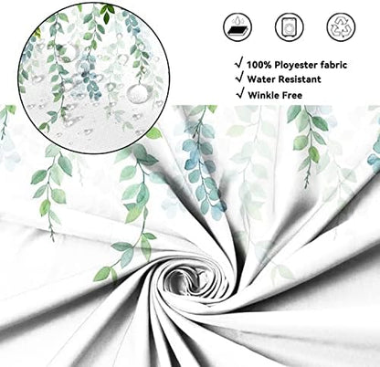 AWERT Plant Shower Curtain for Bathroom Sage Green Eucalyptus Waterproof Quick-Drying Green Leaves Shower Curtain Set with Hooks 60x72 Inch