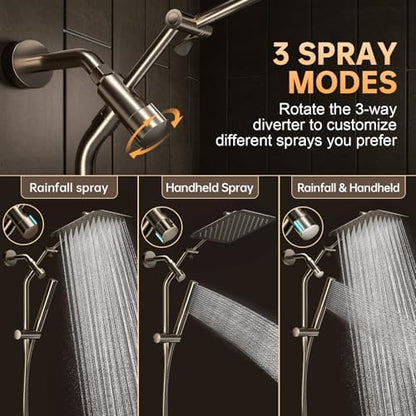 Veken All Metal 10" Luxurious Brushed Nickel Rain Shower Head with Handheld