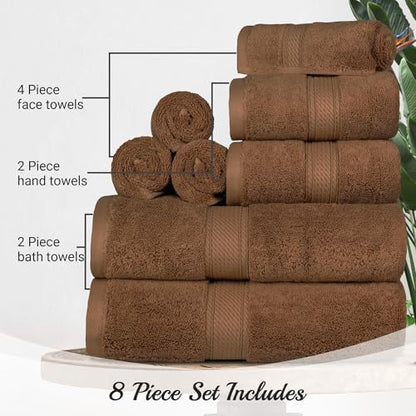 SUPERIOR Egyptian Cotton Ultra Plush & Absorbent, 8 Piece Set, Chocolate
