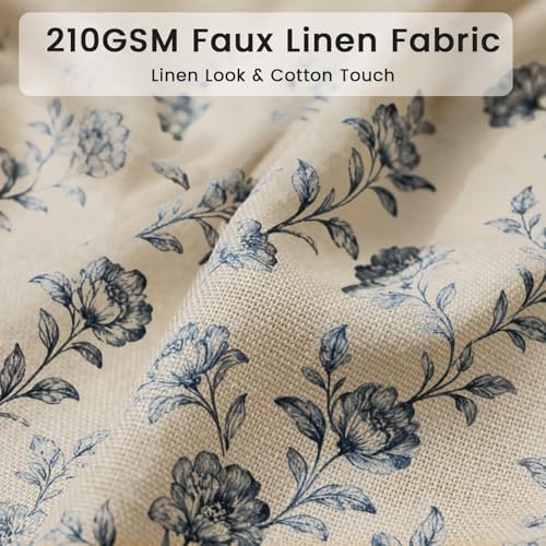 Farmhouse Blue Floral Shower Curtain with 12 Clear Rings 72"W x 72"L