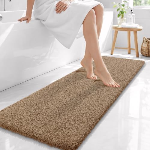 OLANLY Microfiber Bathroom Runner Rugs 59x20, Soft Bath Mat, Dark Beige