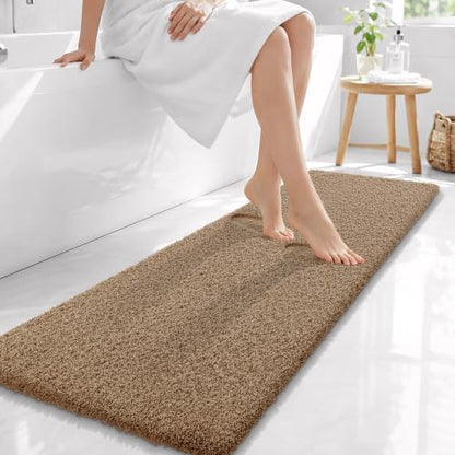 OLANLY Microfiber Bathroom Runner Rugs 59x20, Soft Bath Mat, Dark Beige