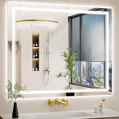 36"x44" LED Bathroom Mirror with Lights, Anti-Fog, Backlit + Front Lit, Dimmable, Led Vanity Mirror for Wall, Lighted Bathroom Mirror, 14 Colors, Shatter-Proof Tempered Glass