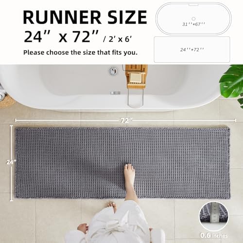 TYUU Waffle Runner Rug Bathroom, Long Boho Bath Mat, 72x24 Grey