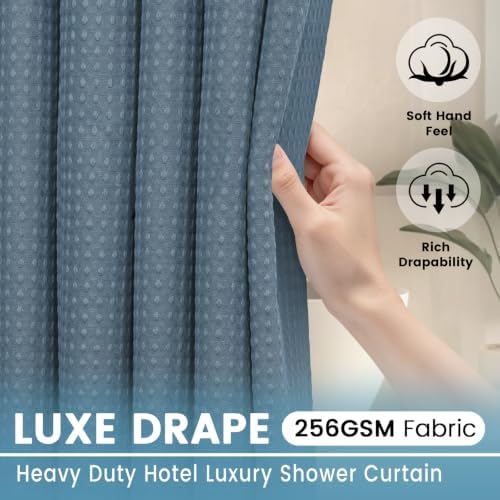 Heavyweight Waffle No Hook Shower Curtain with Liner, Moonlight Blue, 71x74
