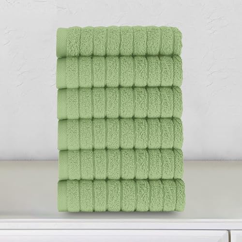 Elegant Comfort 100% Turkish Cotton Corduroy Ribbed Luxury Washcloths 6 Pack Soft 13 x 13 Inch - Higly Absorbent, Durable, Quick Dry, Spa Premium Hotel Quality for Bathroom or Travel, Sage