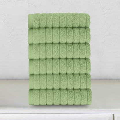 Elegant Comfort 100% Turkish Cotton Corduroy Ribbed Luxury Washcloths 6 Pack Soft 13 x 13 Inch - Higly Absorbent, Durable, Quick Dry, Spa Premium Hotel Quality for Bathroom or Travel, Sage