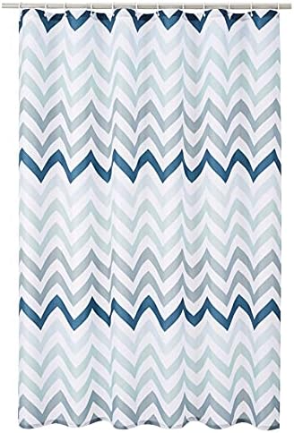 Amazon Basics Bathroom Shower Curtain, Water Resistant Fabric with Weighted Hem, Grommets & Hooks, Machine Washable, 72"x72", Blue Ombre Chevron