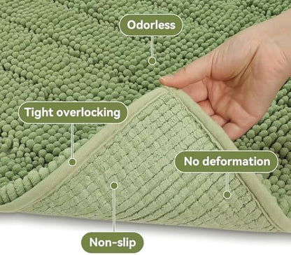 Bcoimo Bath Rug Mat,Sage Chenille High Absorbent Long Bathroom Runner Rugs