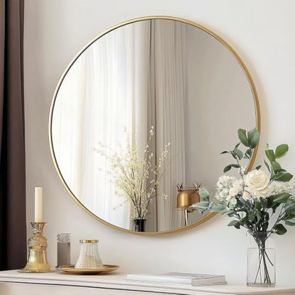 Oruii Round Mirror, 26 inch Glold Circle Mirror, Bruhsed Gold Metal Frame