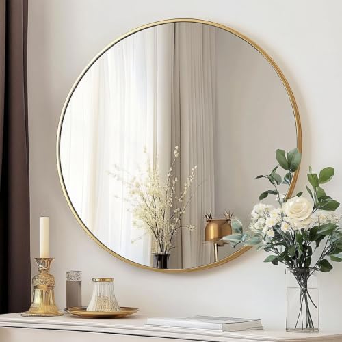 Oruii Large Round Mirror, 28 inch Gold Circle Mirror, Gold Metal Frame