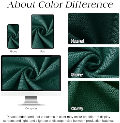 Naturoom Linen Shower Curtain 72 Inch Long for Bathroom Dark Green 1 Panel
