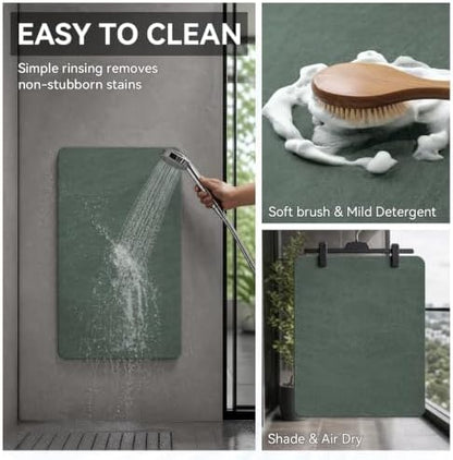 MontVoo -Bath Mat Rug-Rubber Backing Non Slip Quick Dry Absorbent Thin Bathroom Rugs Fit Under Door-Faux Suede Surface Bathroom Floor Mats-Shower Rug for in Front of Bathtub Shower Green 24"x48"