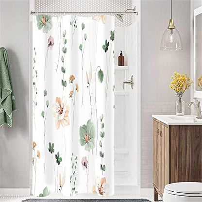 Gibelle Sage Green Beige Watercolor Floral Fabric Shower Curtain, 60x72
