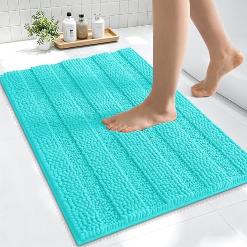 Smiry Thick Small Chenille Bathroom Rugs 24x16, Absorbent Bath Mat, Teal