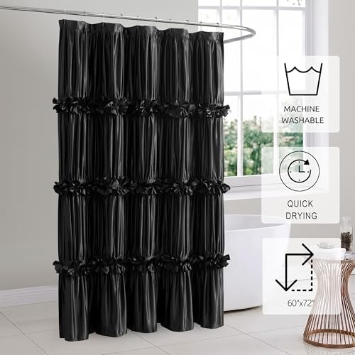 Homechoice Decor Black Ruffle Shower Curtain 60" W x 72" L Stall Size
