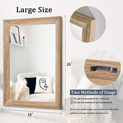 AAZZKANG Rustic Mirrors for Wall Rectangle Wooden Frame Hanging Mirror for Bedroom Bathroom Living Room Entryway Large 26"x18"