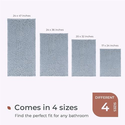 FRESHMINT Large Chenille Bathroom Rugs Mat 36"x24", Non-Slip Bath Mat for Bathroom Floor & Bathtub, Washable Shower Shag Bath Rugs, Soft Fluffy Thick Water Absorbent Microfiber Shower Mat, Sky Gray