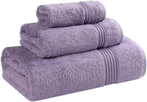 SUPERIOR Egyptian Cotton 3-Piece Towel Set, Basic Towels for Bathroom, Home Decor, Guest Bath, Shower, Apartment, Included 1 Face, 1 Hand, 1 Bath Towel, Washcloth, Quick Dry, Royal Purple