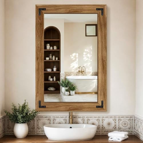 Bathroom Mirror for Wall, 24" x 36" Wooden Vanity Mirror