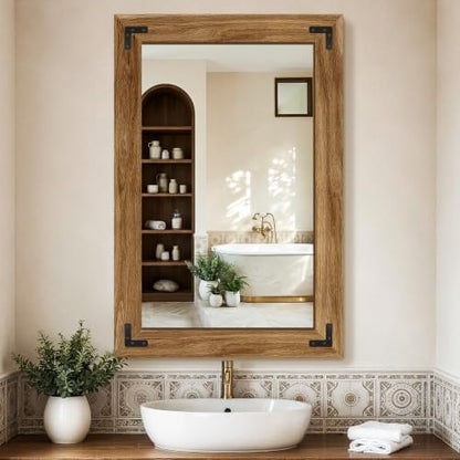 Bathroom Mirror for Wall, 24" x 36" Wooden Vanity Mirror