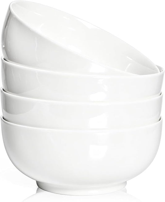 AISBUGUR Cereal Bowls,39 OZ Large Soup Bowls: Porcelain Salad Bowls Set of 4- Pho Bowls for Soup,Salad,Pasta,Fruit,White Bowls Set for Dishwasher & Microwave Safe