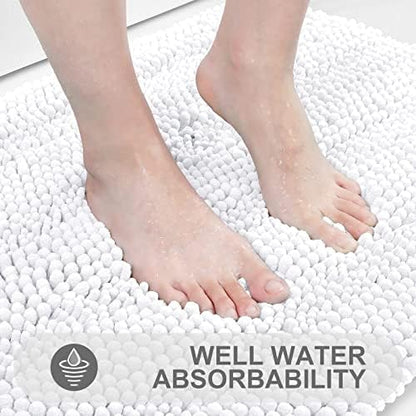 Grandaily Chenille Striped Bathroom Rugs 47x24, Extra Thick and Absorbent Bath Mats, Non-Slip Soft Plush Shaggy Shower Carpet, Machine Wash Dry, Bath Rug for Bathroom, White