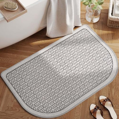 YDKGL Half Circle Bath Mat, Non Slip Thin Bathroom Rugs, Grey 24x35
