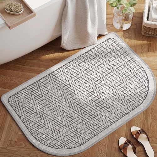 YDKGL Half Circle Bath Mat, Non Slip Thin Bathroom Rugs, Grey 16x24