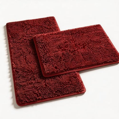 RUN HELIX Bathroom Rugs Sets 2 Piece, Luxury Shaggy Extra Thick Bathroom Rugs, Plush Non-Slip Mats for Bath Room Floor, Machine Wash, Ultra Absorbent, 32 x 20 + 24 x 16 Inches, Burgundy