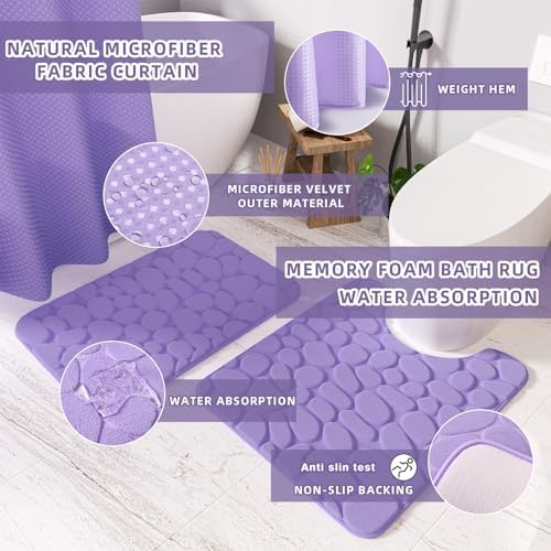 XLHOMO Bathroom Accessories Set - 25PC Bathroom Sets with Shower Curtain and Rugs, Purple Bathroom Accessories with Trash Can, Soap Dispenser, Soap Dish & Toilet Brush