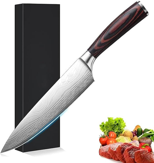 Chef Knife 8 inch,High Carbon Stainless Steel Kitchen Knife, Non-slip Ultra Sharp Cooking Knives with Ergonomic Handle and Gift Box, Kitchen Gadgets, Best Gifts for Family and Friends