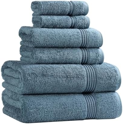 Superior Egyptian Cotton 6-Piece Towel Set, Bathroom Essentials, Towels For Bathroom, Apartment, Airbnb, Guest Bath, Face, Hand, Bath Towels, Washcloths, Absorbent, Fast Drying, Sapphire