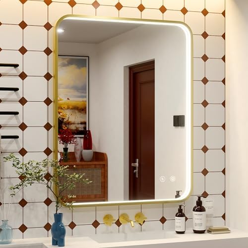 36"x30" Gold LED Bathroom Mirror with Lights,3000K/4500K/6000K