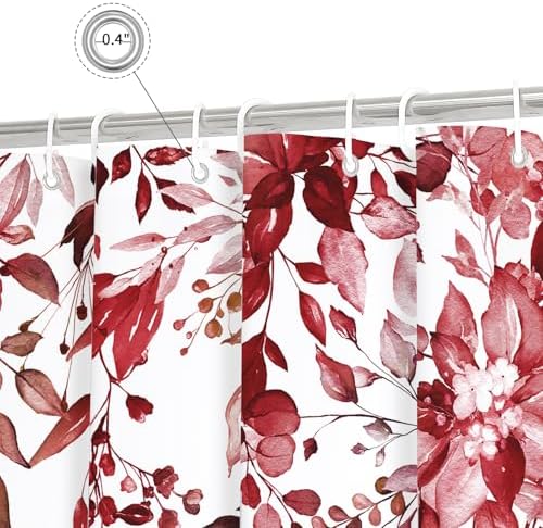 Gibelle Burgundy Eucalyptus Shower Curtain, Watercolor Floral Print, 36x72