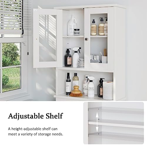 Over The Toilet Storage Cabinet for Bathroom, Storage Organizer Over Toilet, Space Saver with Tempered Glass Doors, White
