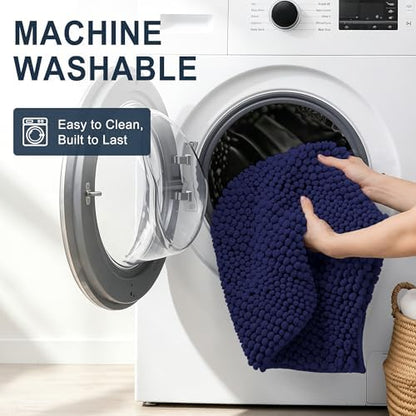 Smiry Thick Small Chenille Bathroom Rugs 24x16, Bath Mat, Twilight Sapphire