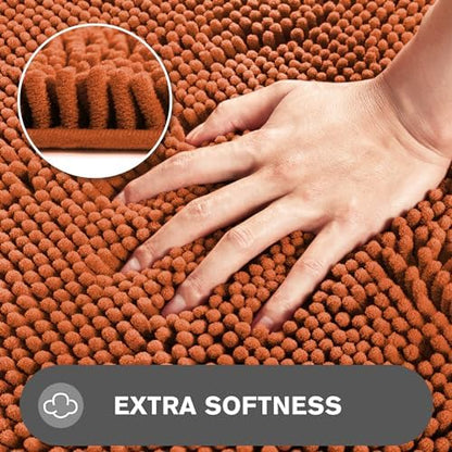 Burnt Orange Bathroom Rugs Sets 2 Piece – Absorbent and Washable Bath Mat, Non-Slip, Thick Soft Chenille Bath Rugs for Bathroom Floor, Shower, Sink - 20" x 32"+24" x 36"