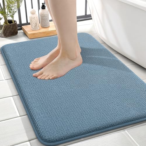 OLANLY Memory Foam Small Bathroom Rugs 24x16, Absorbent Bath Mat, Airy Blue