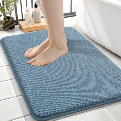 OLANLY Memory Foam Small Bathroom Rugs 24x16, Absorbent Bath Mat, Airy Blue